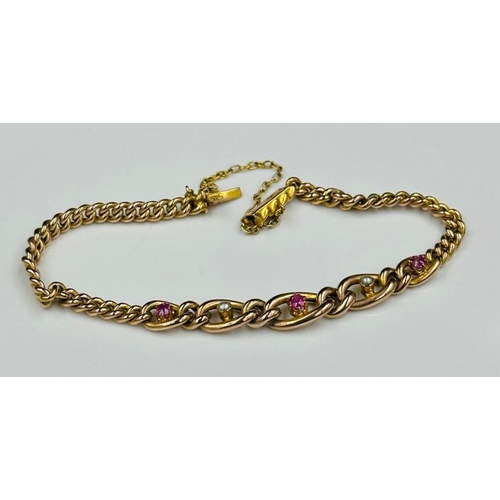 596 - A 9ct gold bracelet with inset ruby and pearls approximate weight 5.6g