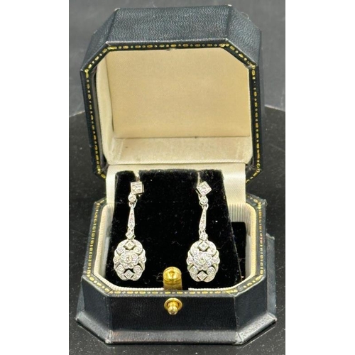 613 - 18ct white gold diamond drop earrings