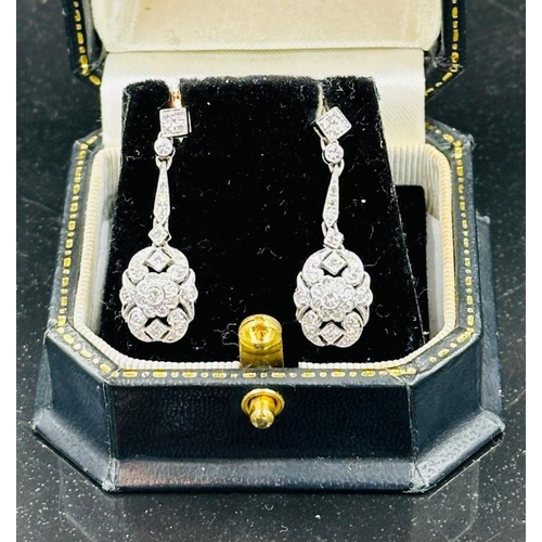 613 - 18ct white gold diamond drop earrings