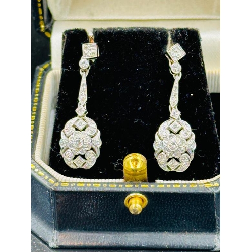 613 - 18ct white gold diamond drop earrings