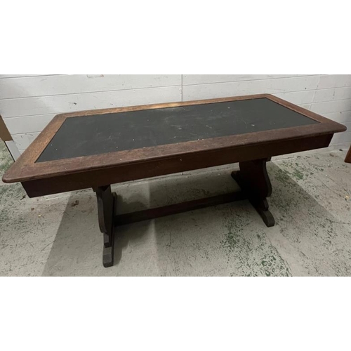 63 - An oak library table with leather top and drawer to one end (H77cm W160cm D66cm)