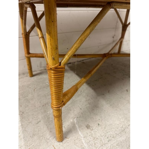 7 - A Mid Century multi coloured tile topped table on bamboo legs (H43cm W89cm D45cm)