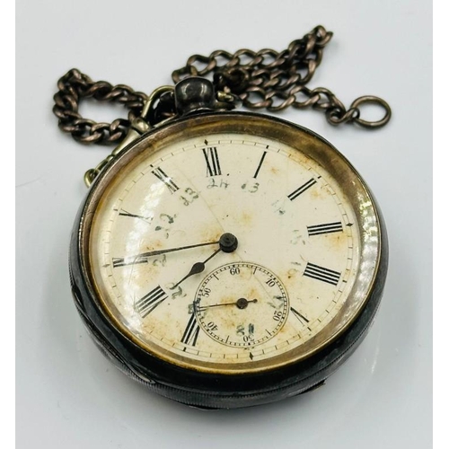 722 - An AF silver pocket watch with chain