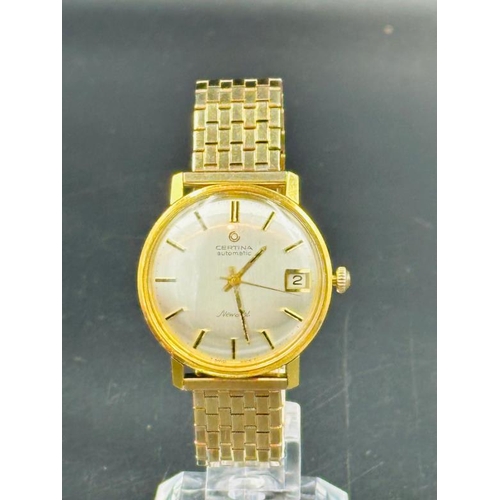 727 - A Vintage 9ct gold Certina Automatic New Art wristwatch on 9ct gold bracelet