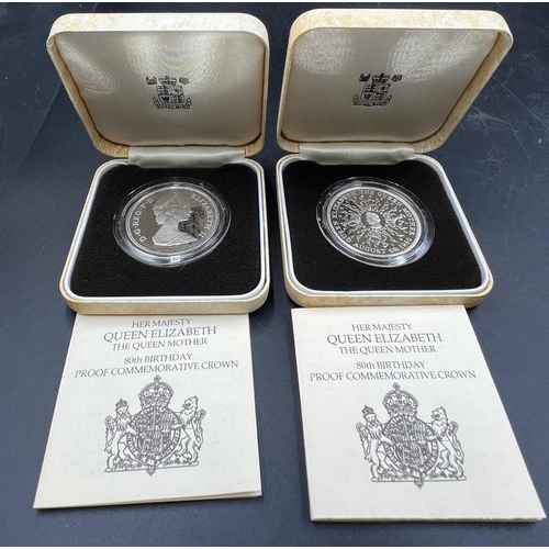 788 - Two Silver commemorative proof crown coins commemorating Her Majesty The Queen Mother's 80th Birthda... 