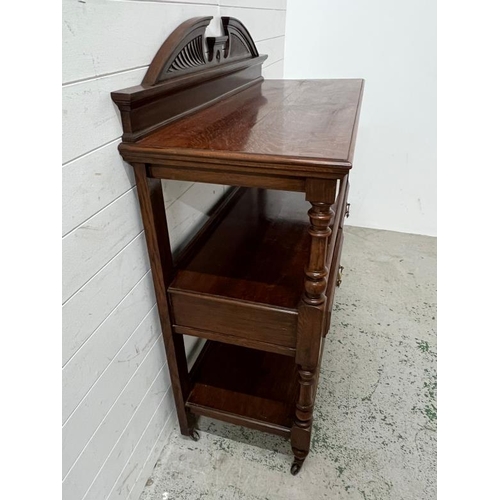 8 - A mahogany serving trolley, three tier buffet with two drawers (H137cm W125cm D51cm)