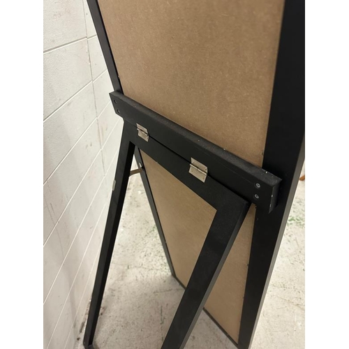 87 - A black framed easel backed bedroom mirror 40cm x 158cm