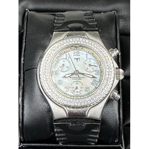 101 - A Technomarine Technolady chrono DTLC05 with diamond bezel, box, outer box and papers