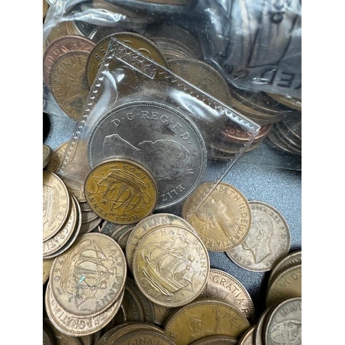 127 - A quantity of British pre decimal coins in German biscuit tin