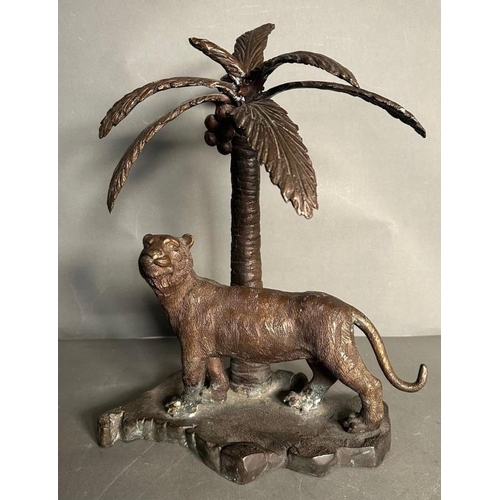 159 - A cold cast bronze of a Bengal tiger under a palm tree