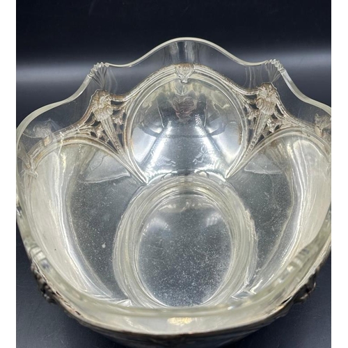 16 - A silver plated Art Nouveau bowl with clear glass insert in the style of WMF