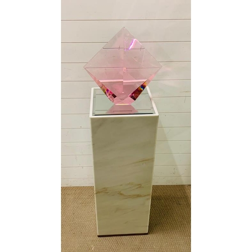 162 - Jan-Joop Ruisch Optical Glass Pink Diamond sculpture on plinth (diamond H46cm W42cm plinth H100cm Sq... 