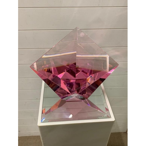 162 - Jan-Joop Ruisch Optical Glass Pink Diamond sculpture on plinth (diamond H46cm W42cm plinth H100cm Sq... 