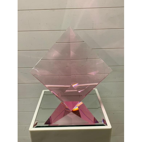 162 - Jan-Joop Ruisch Optical Glass Pink Diamond sculpture on plinth (diamond H46cm W42cm plinth H100cm Sq... 