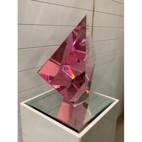 162 - Jan-Joop Ruisch Optical Glass Pink Diamond sculpture on plinth (diamond H46cm W42cm plinth H100cm Sq... 