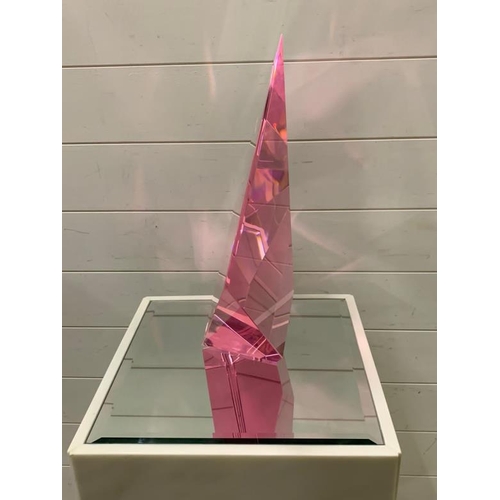 162 - Jan-Joop Ruisch Optical Glass Pink Diamond sculpture on plinth (diamond H46cm W42cm plinth H100cm Sq... 