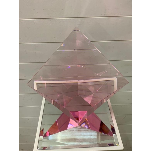 162 - Jan-Joop Ruisch Optical Glass Pink Diamond sculpture on plinth (diamond H46cm W42cm plinth H100cm Sq... 