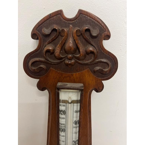 191 - Art Nouveau oak banjo barometer