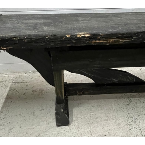 222 - A rustic wooden painted bench (H53cm W185cm D27cm)