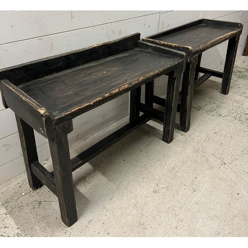 227 - Two painted wooden bench seats (H55cm W74cm x H52cm W72cm)