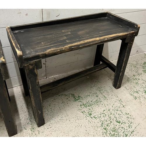 227 - Two painted wooden bench seats (H55cm W74cm x H52cm W72cm)