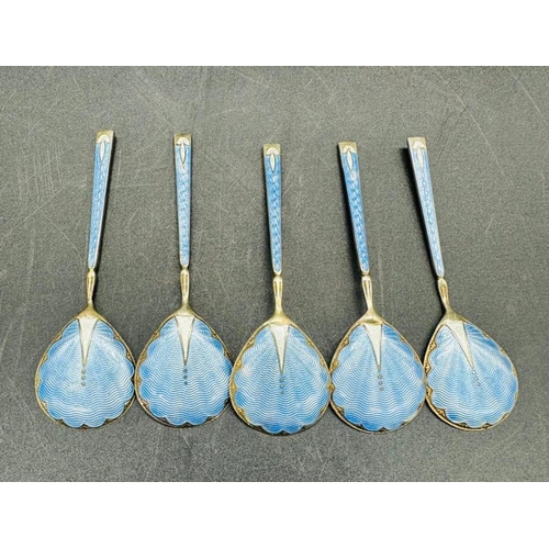 34 - Five enamel on silver teaspoons by Turner & Simpson, hallmarked for Birmingham 1957