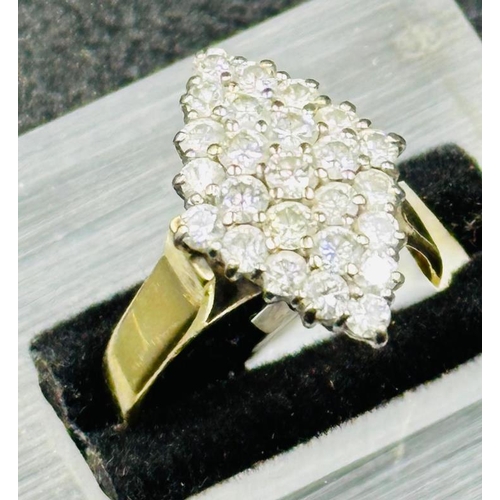 43 - A vintage diamond cluster ring marquise setting, 18ct yellow and white gold. Diamond weight 1.78ct C... 