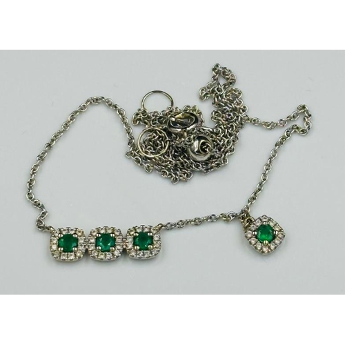 57 - An 18ct White Gold Diamond and Emerald Anouskha Necklace consisting of four cushion shape emeralds w... 