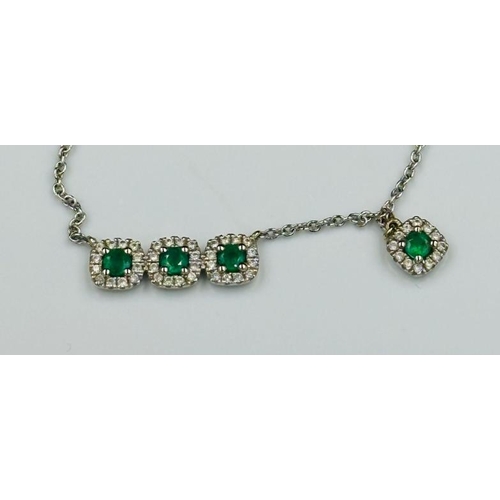 57 - An 18ct White Gold Diamond and Emerald Anouskha Necklace consisting of four cushion shape emeralds w... 