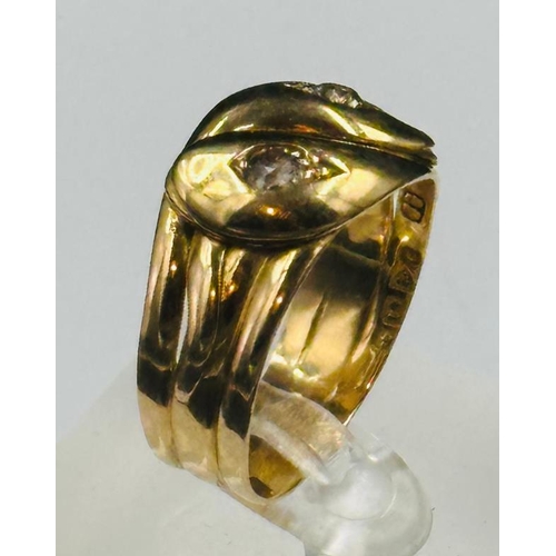 59 - An 18ct gold snake ring approximate weight 7.9g and size W