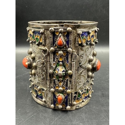 72 - Two antique Kabyle silver bracelet Algeria Beni Yenni tribe. Hinged enamel cuff bracelets from Great... 