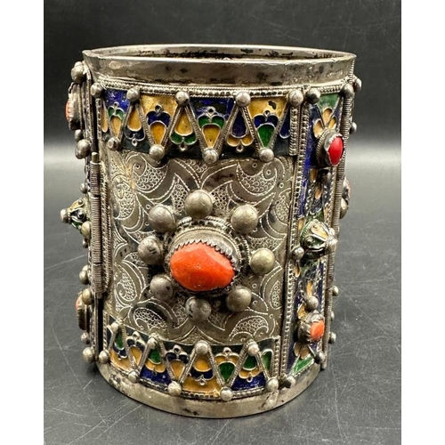 72 - Two antique Kabyle silver bracelet Algeria Beni Yenni tribe. Hinged enamel cuff bracelets from Great... 