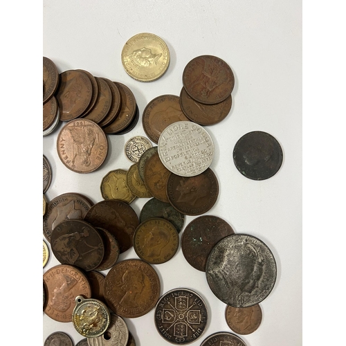 132B - A selection of Uk coinage, some silver content, six pence and three pennies along with Victorian and... 