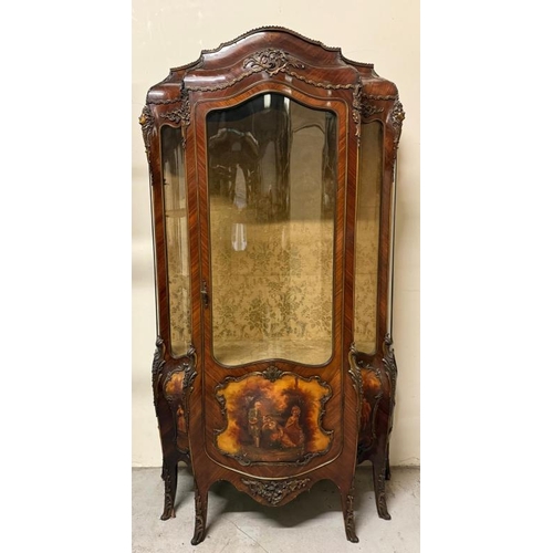 1 - A Bombe front display cabinet, French style with ormolu mounts and painted panel front of classic sc... 