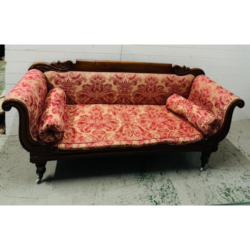 103 - William IV style with carved back double scrolling and settee (H92cm W212cm D65cm)