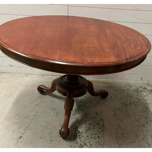 114 - A mahogany breakfast table with trumpet centre column (H76cm Dia117cm)