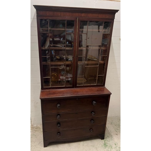 116 - A mahogany secretaire bookcase with glazed doors