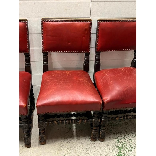 118 - Three leather studded oak frame chairs