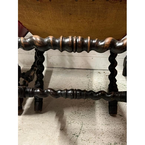 118 - Three leather studded oak frame chairs