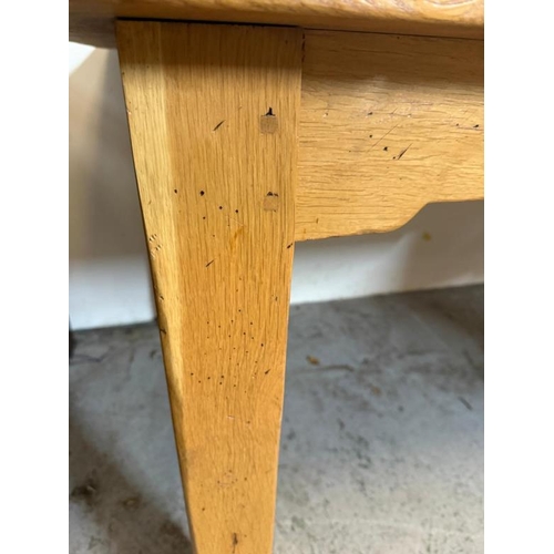 120 - An oak larder table with Formica top (H82cm W184cm D93cm)