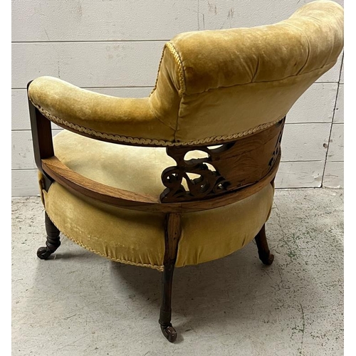 121 - Edwardian tub chair, carved splat back and bow front seat