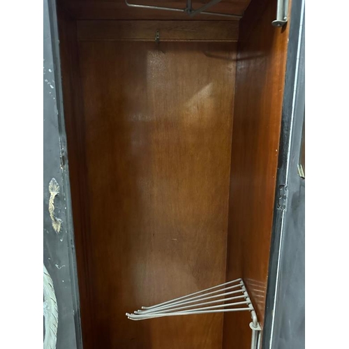 149 - An upcycled Mid Century gentleman wardrobe, painted with a bird and tree frieze (H177cm W106cm D50cm... 