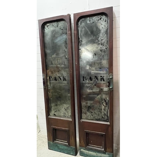 154 - A pair of reclaimed doors with adopted mirror panelled insert 213cm x 53cm