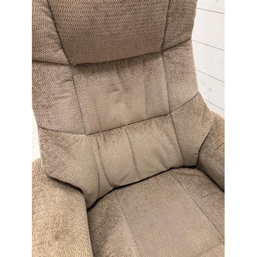 193 - A Shangri La chenille fabric swivel recliner with foot stool