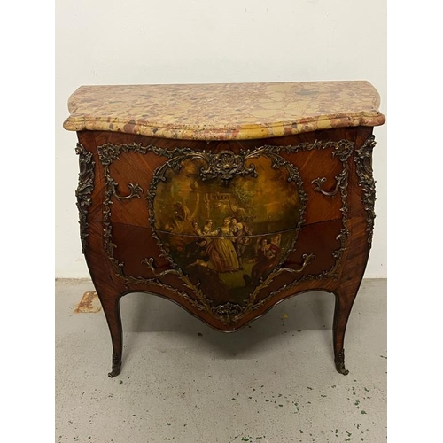 2 - A marble topped commode, The French commode painted to front (H89cm W98cm D54cm)