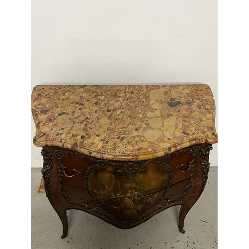 2 - A marble topped commode, The French commode painted to front (H89cm W98cm D54cm)