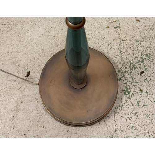 236 - A blue glass standard floor lamp with brass banding