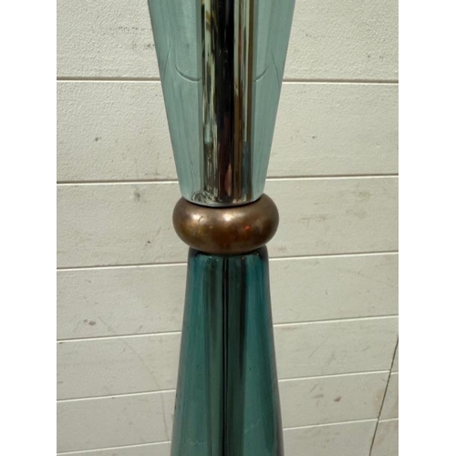 236 - A blue glass standard floor lamp with brass banding