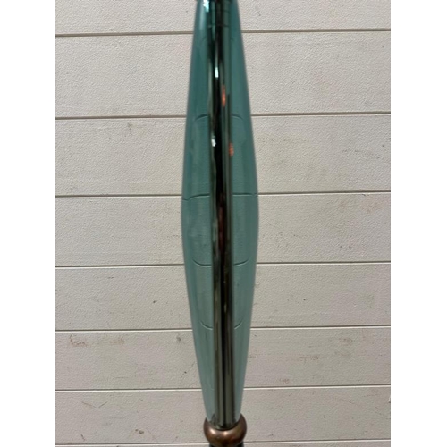 236 - A blue glass standard floor lamp with brass banding