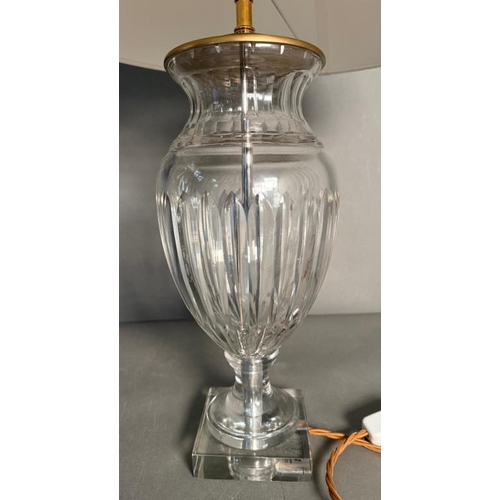 242 - A pair of urn glass and brass table lamps